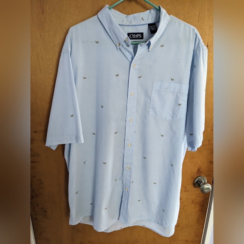 CHAPS Mens Shirt Novelty Key Lime Short Sleeve Shirt Blue Summer Size XXL